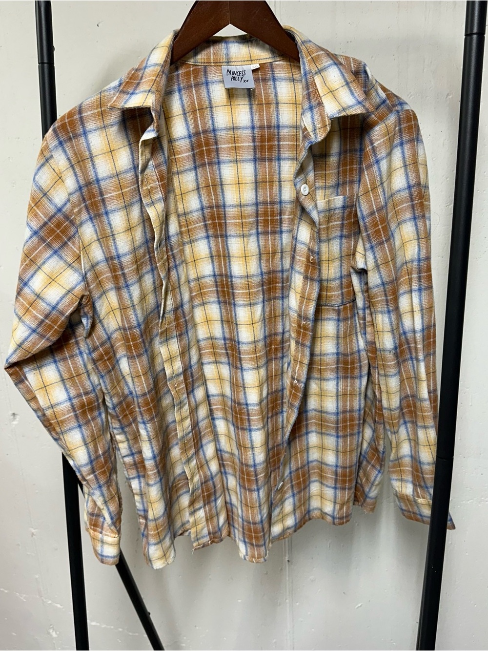 Princess Polly Yellow, Brown & Blue Plaid Shirt 🛶